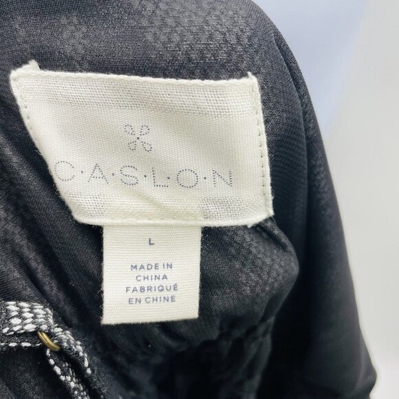 Caslon Womens Size Large Smocked Striped Maxi Dress with Side Slit in Black - Picture 7 of 9